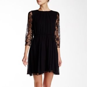 alice+olivia Conan Shirred Neck Lace Sleeve Dress